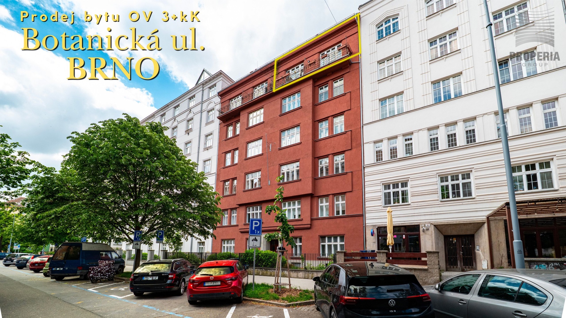 Prodej zděného, klimatizovaného, bytu v OV 3+kk, ul. Botanická, Brno-Veveří, výtah, CP 113 m<sup>2</sup>, UP 100 m<sup>2</sup>, 2x balkon, komora, sklep